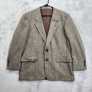 Vintage Christian Brooks Sport Coat Mens 42R Brown Check Tweed 2 Button Blazer